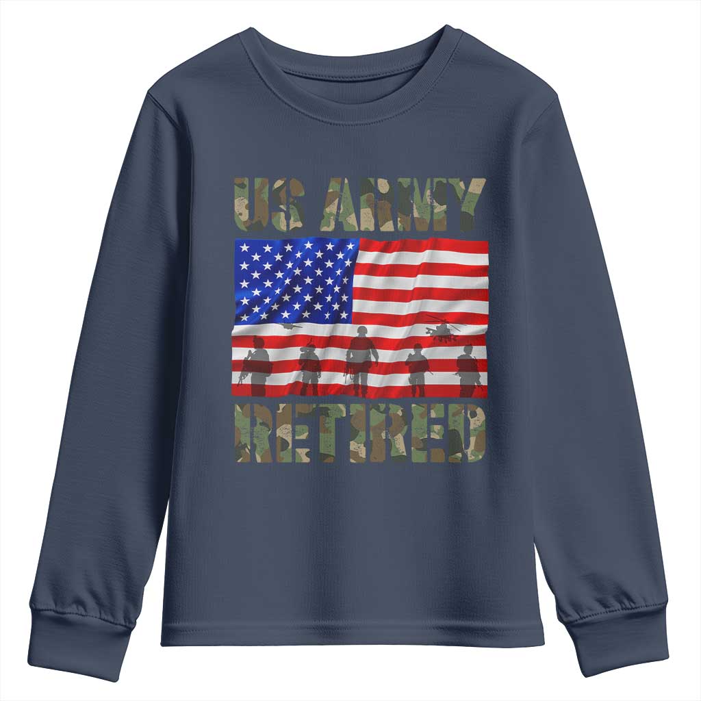 Retired Veteran Youth Sweatshirt American Flag US Army Patriotic USA Pride TS12 Navy Print Your Wear