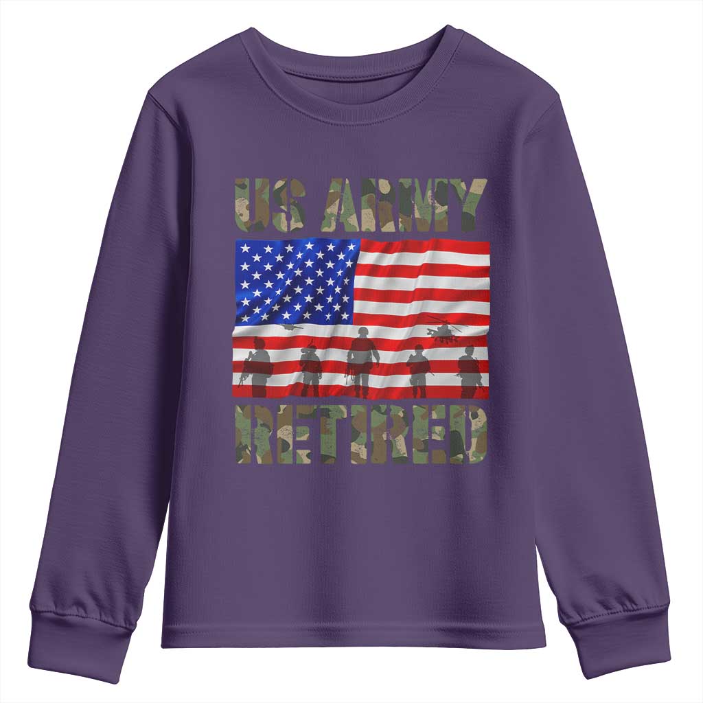 Retired Veteran Youth Sweatshirt American Flag US Army Patriotic USA Pride TS12 Purple Print Your Wear