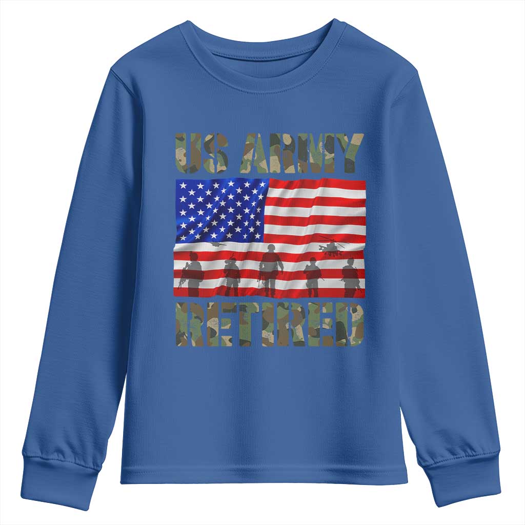 Retired Veteran Youth Sweatshirt American Flag US Army Patriotic USA Pride TS12 Royal Blue Print Your Wear