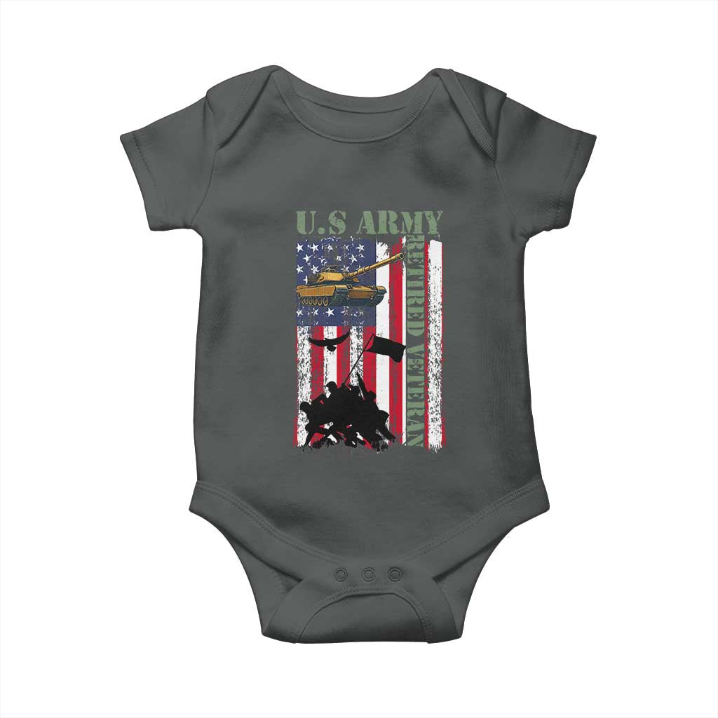 Retired Army Baby Onesie American Flag US Patriotic USA Pride TS12 Dark Heather Print Your Wear