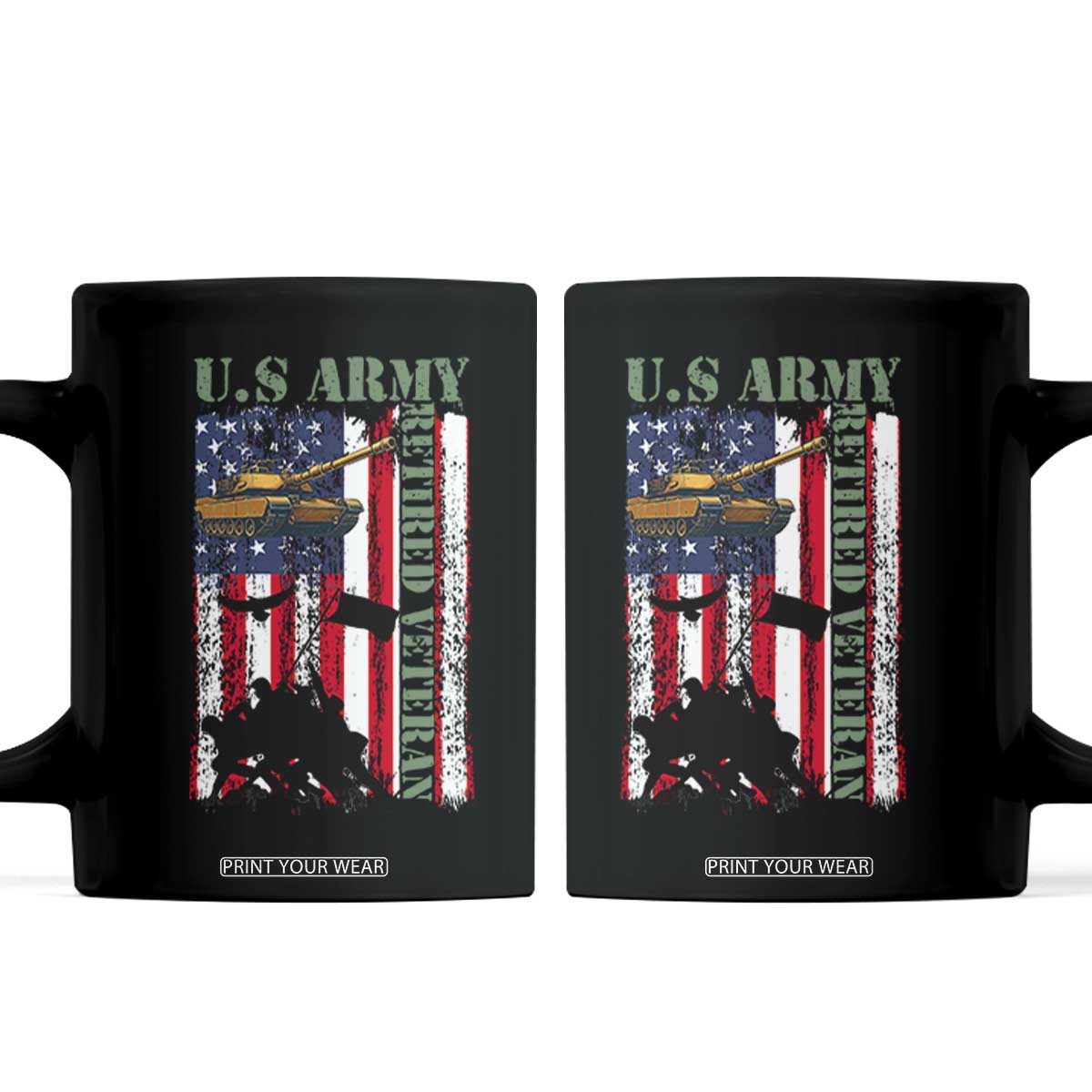 Retired Army Coffee Mug American Flag US Patriotic USA Pride TS12 Black Print Your Wear