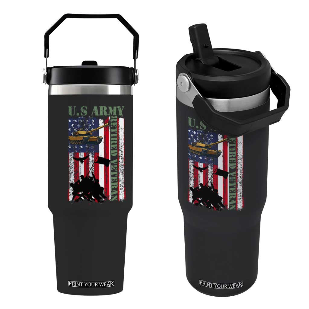 Retired Army Flip Straw Tumbler American Flag US Patriotic USA Pride TS12 One Size: 30 oz Black Print Your Wear