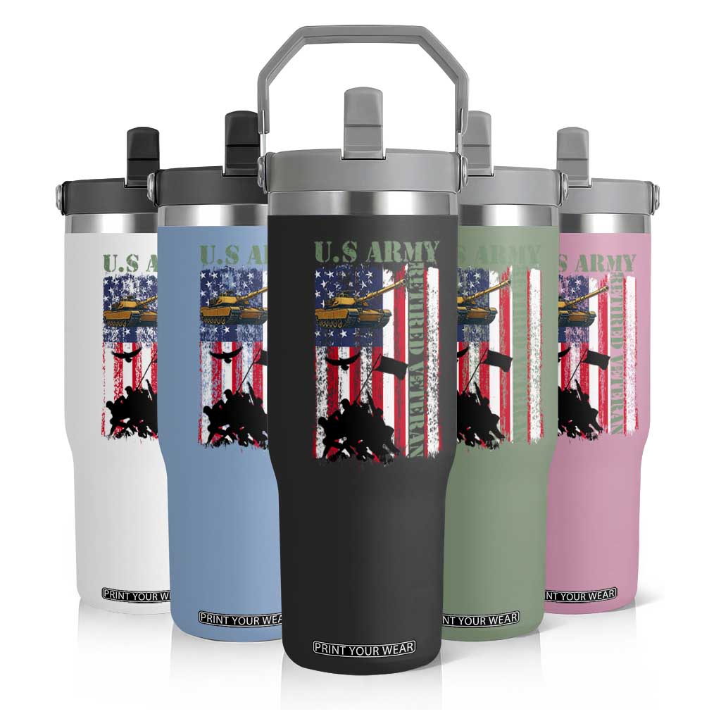 Retired Army Flip Straw Tumbler American Flag US Patriotic USA Pride TS12 Print Your Wear