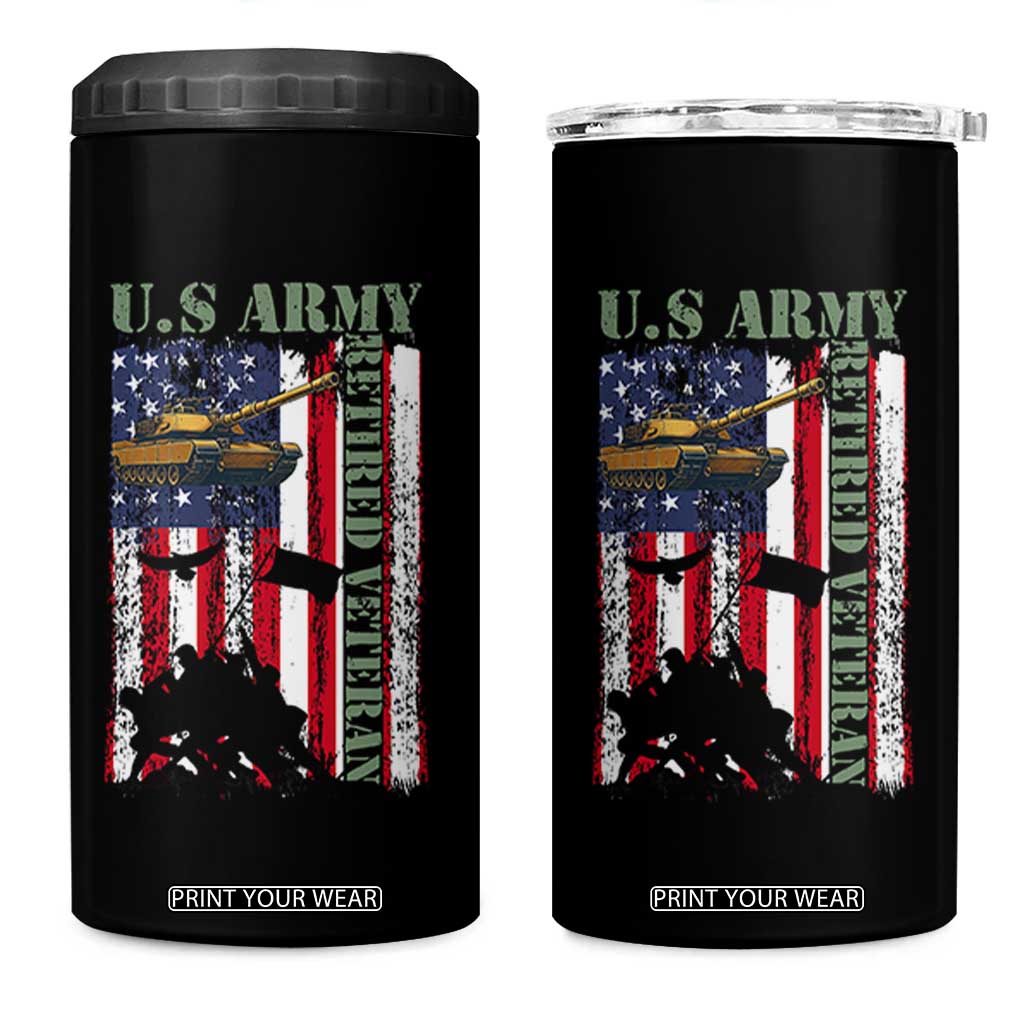 Retired Army 4 in 1 Can Cooler Tumbler American Flag US Patriotic USA Pride TS12 One Size: 16 oz Black Print Your Wear