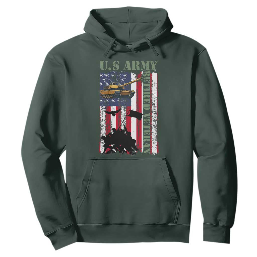 Retired Army Hoodie American Flag US Patriotic USA Pride TS12 Dark Forest Green Print Your Wear