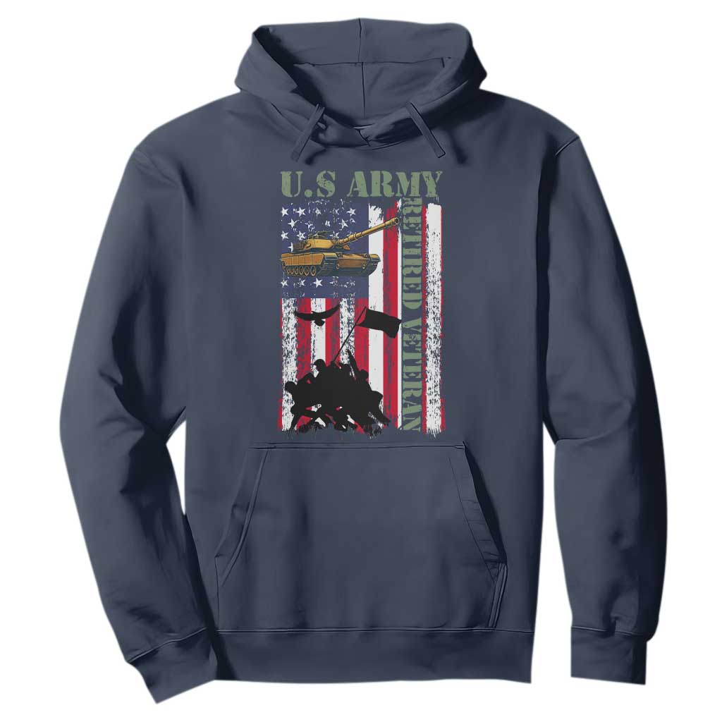Retired Army Hoodie American Flag US Patriotic USA Pride TS12 Navy Print Your Wear