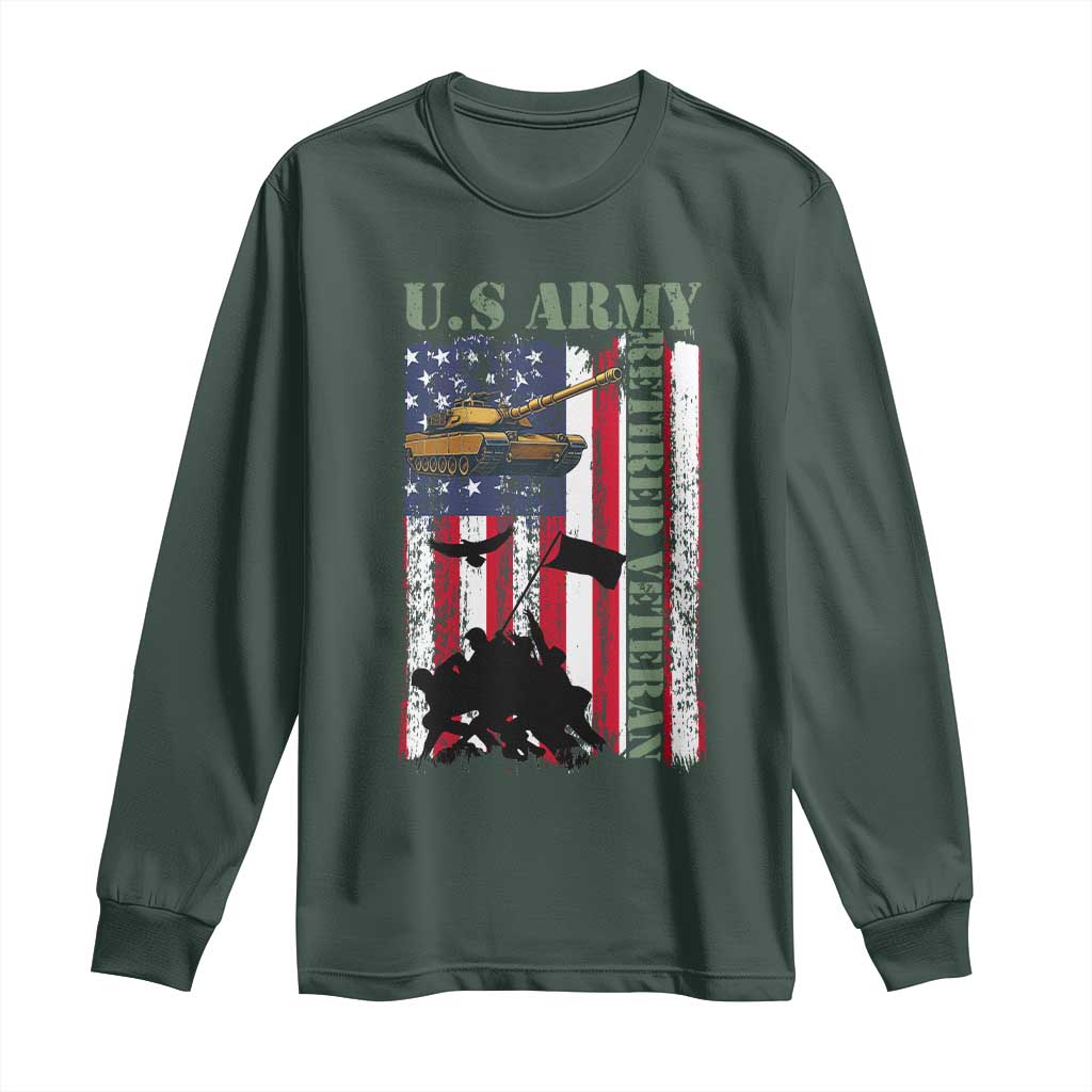 Retired Army Long Sleeve Shirt American Flag US Patriotic USA Pride TS12 Dark Forest Green Print Your Wear