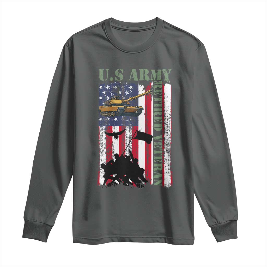 Retired Army Long Sleeve Shirt American Flag US Patriotic USA Pride TS12 Dark Heather Print Your Wear