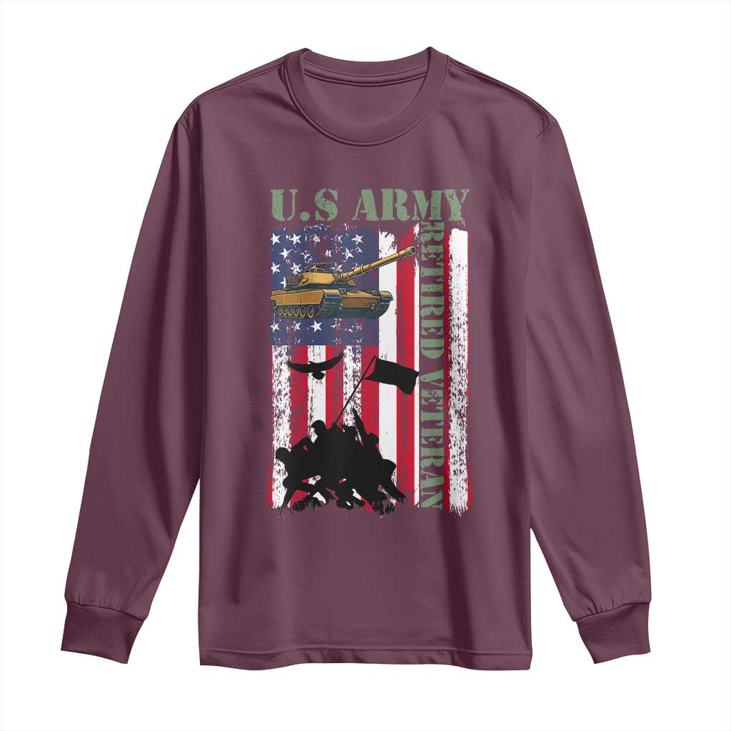 Retired Army Long Sleeve Shirt American Flag US Patriotic USA Pride TS12 Maroon Print Your Wear