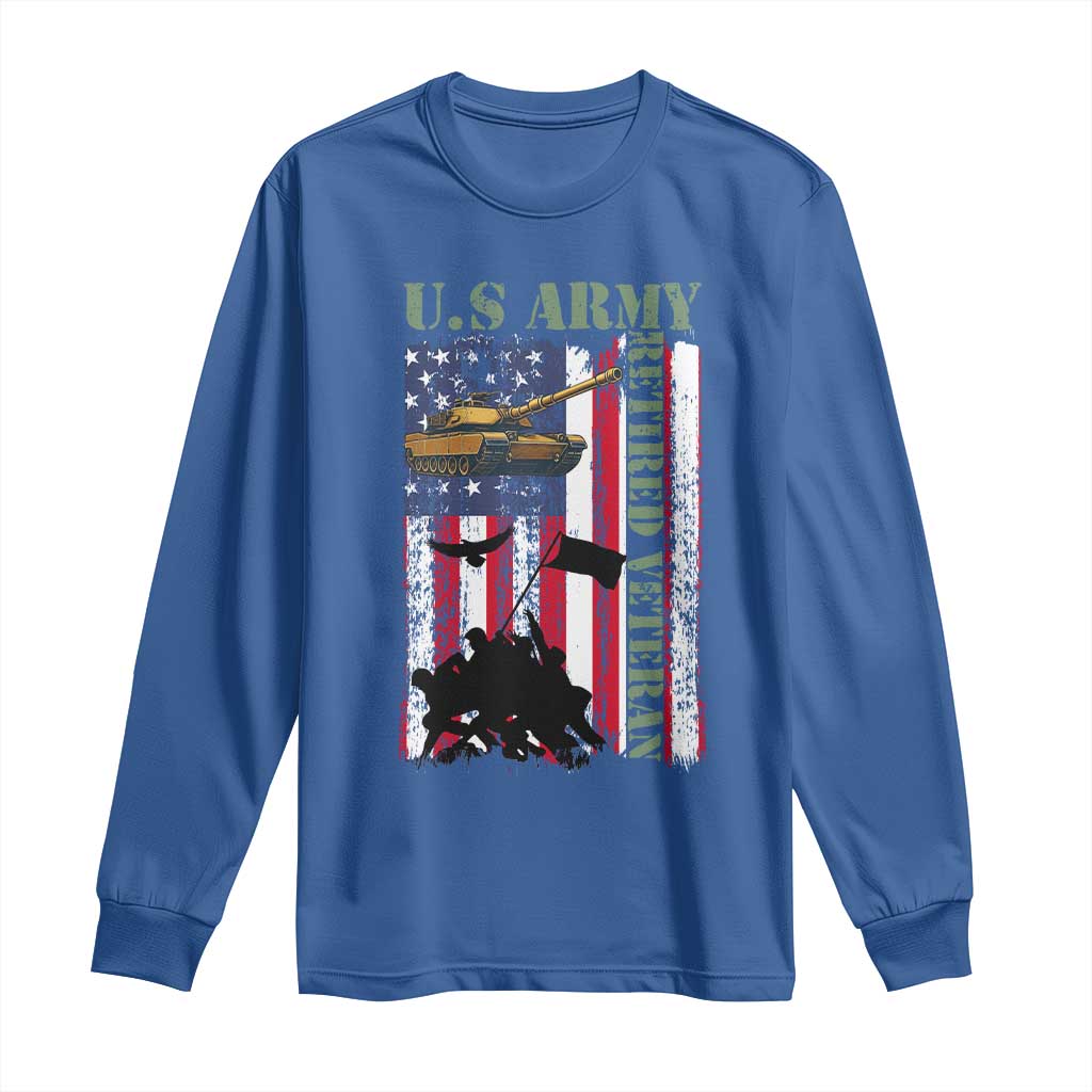 Retired Army Long Sleeve Shirt American Flag US Patriotic USA Pride TS12 Royal Blue Print Your Wear