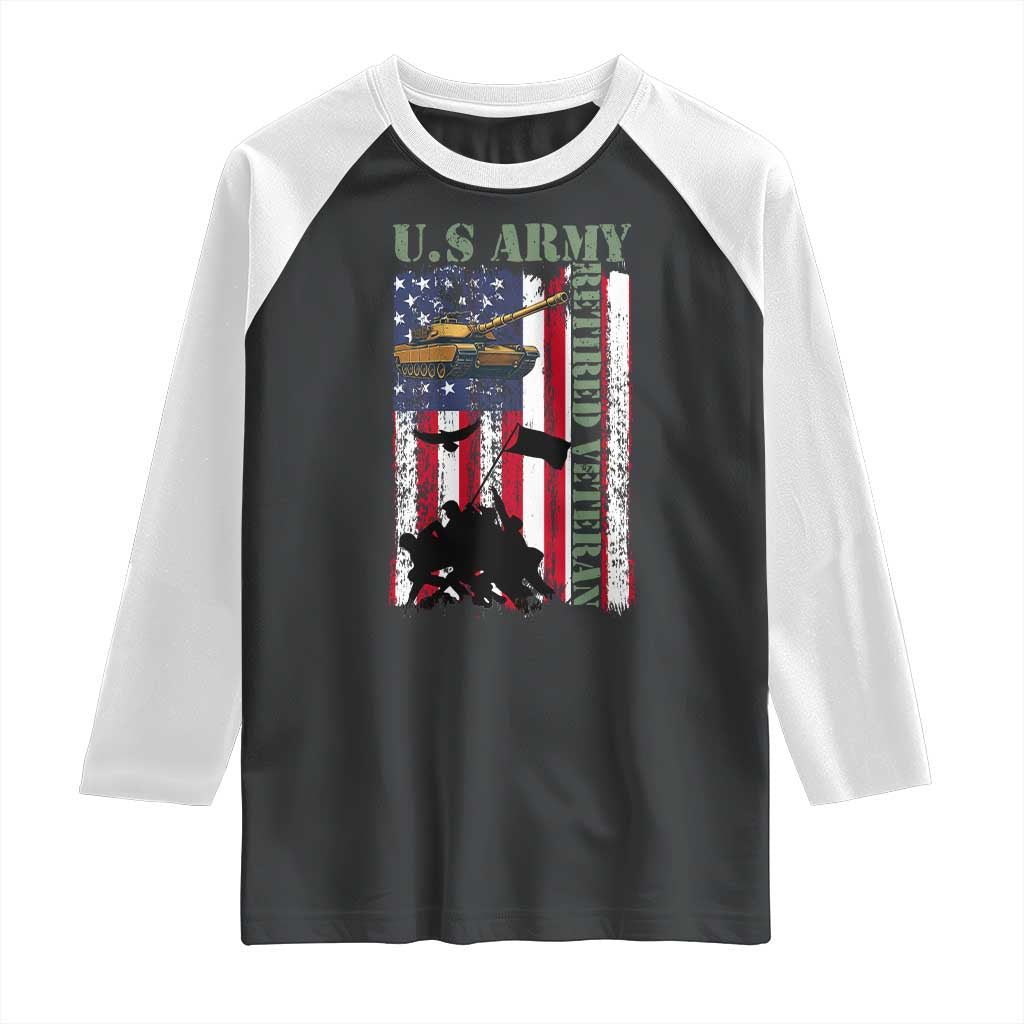 Retired Army Raglan Shirt American Flag US Patriotic USA Pride TS12 Black White Print Your Wear