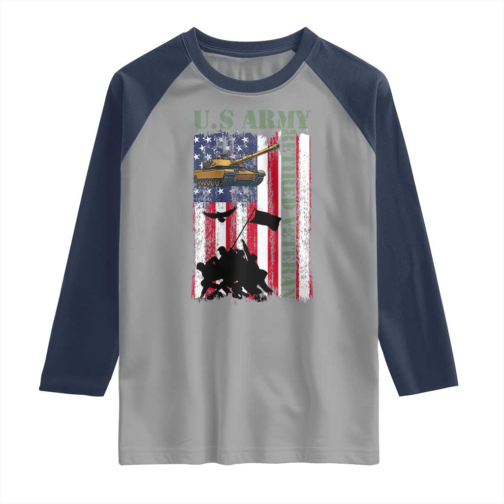 Retired Army Raglan Shirt American Flag US Patriotic USA Pride TS12 Sport Gray Navy Print Your Wear
