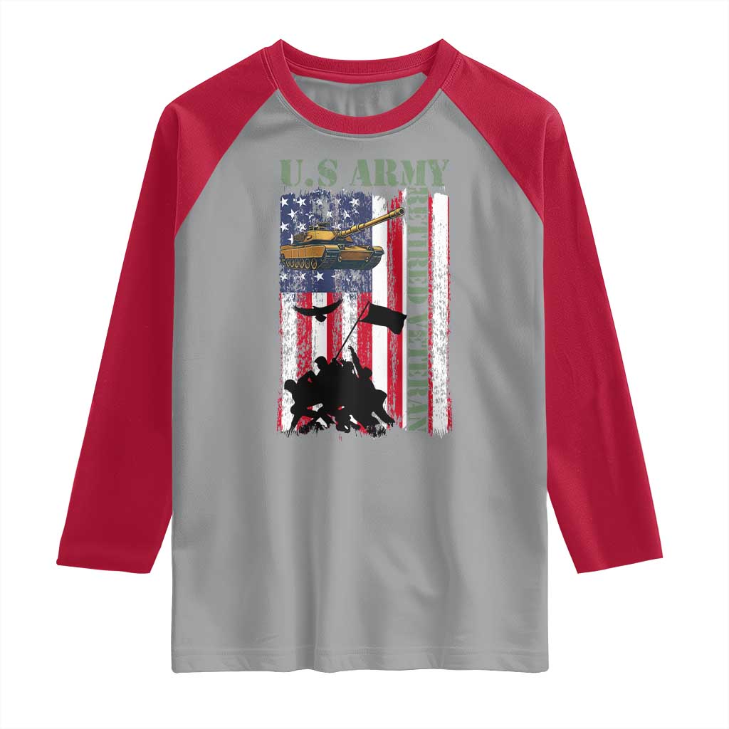 Retired Army Raglan Shirt American Flag US Patriotic USA Pride TS12 Sport Gray Red Print Your Wear