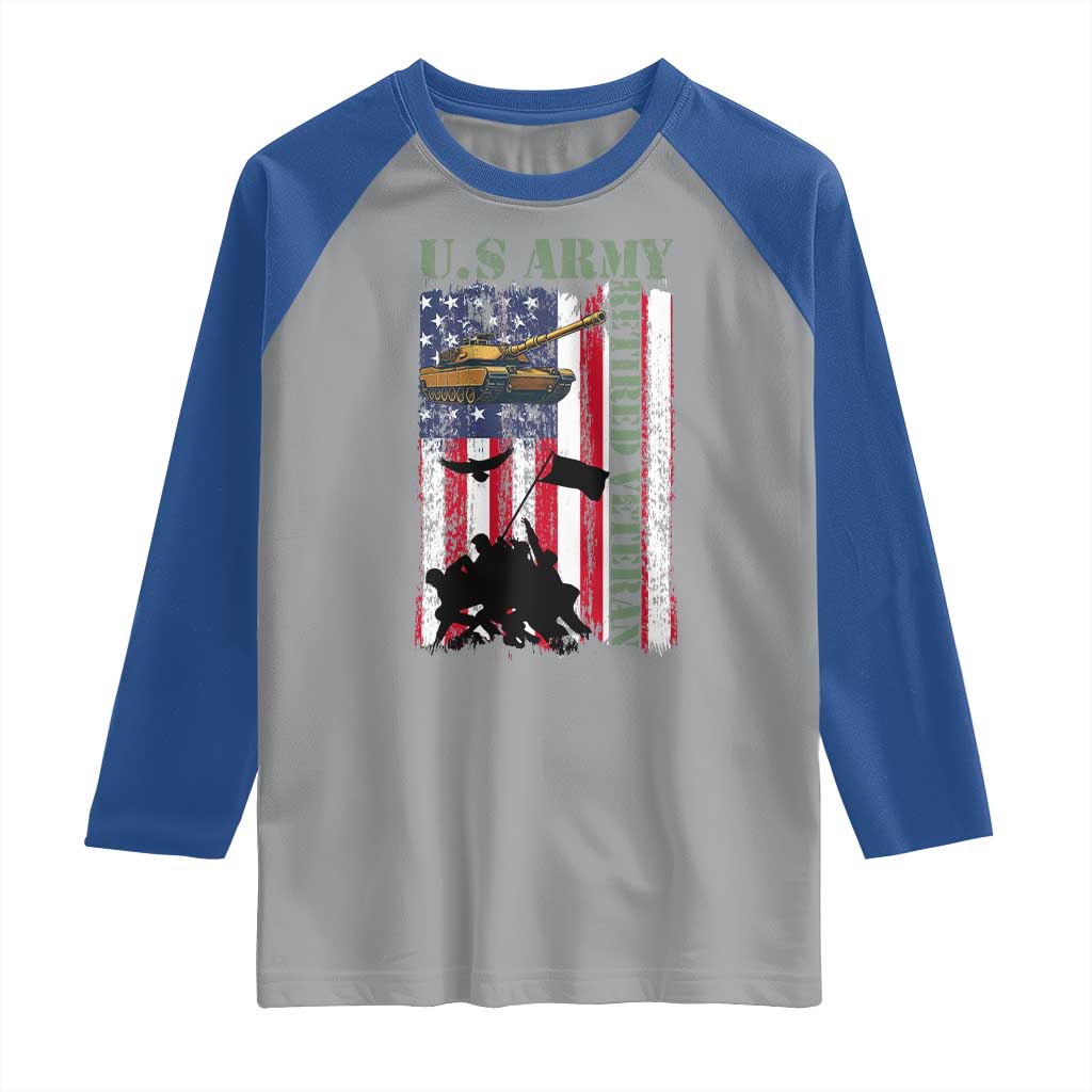 Retired Army Raglan Shirt American Flag US Patriotic USA Pride TS12 Sport Gray Royal Print Your Wear