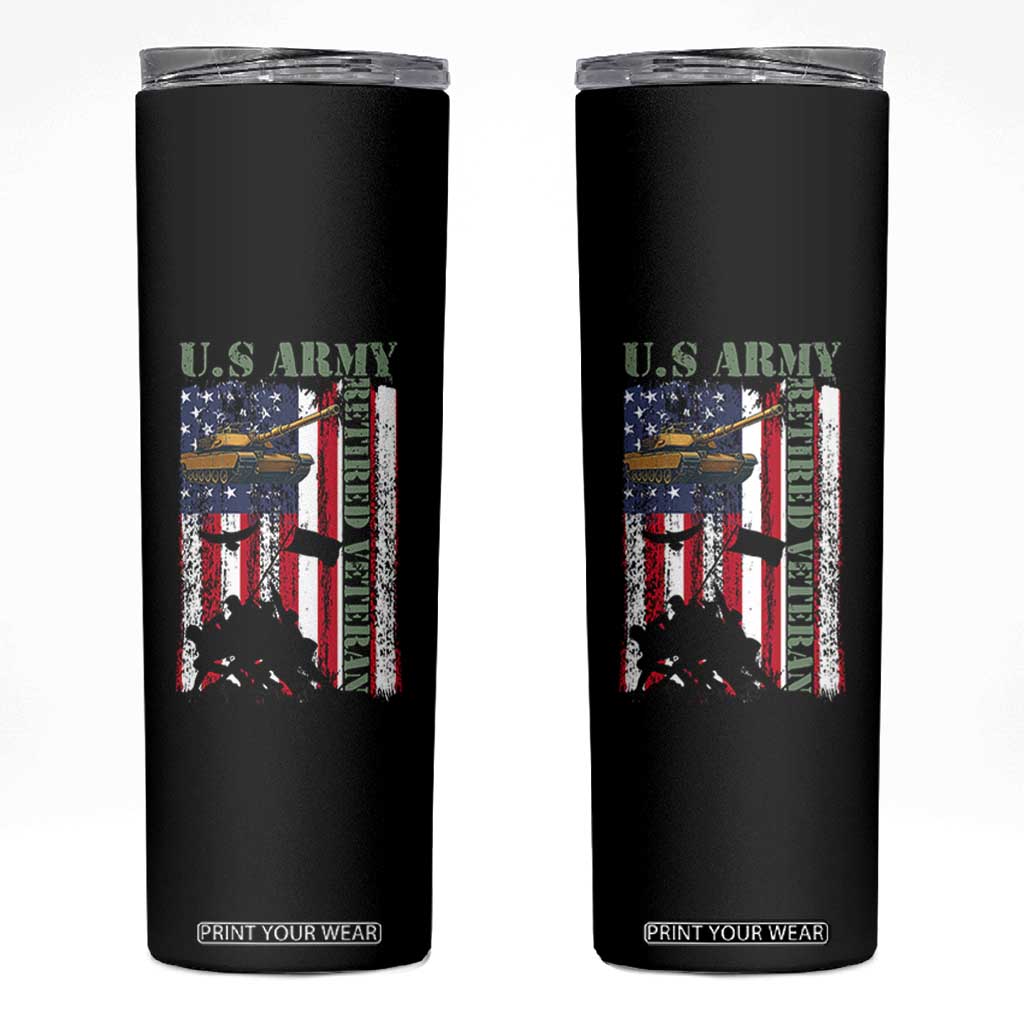 Retired Army Skinny Tumbler American Flag US Patriotic USA Pride TS12 Black Print Your Wear