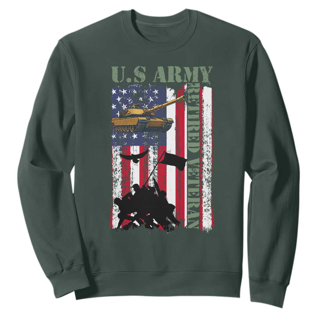 Retired Army Sweatshirt American Flag US Patriotic USA Pride TS12 Dark Forest Green Print Your Wear