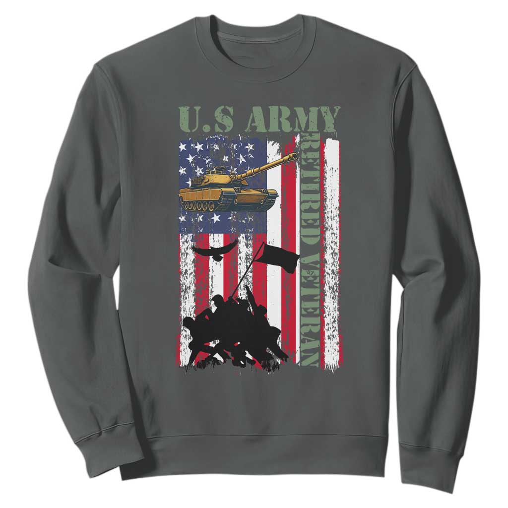 Retired Army Sweatshirt American Flag US Patriotic USA Pride TS12 Dark Heather Print Your Wear