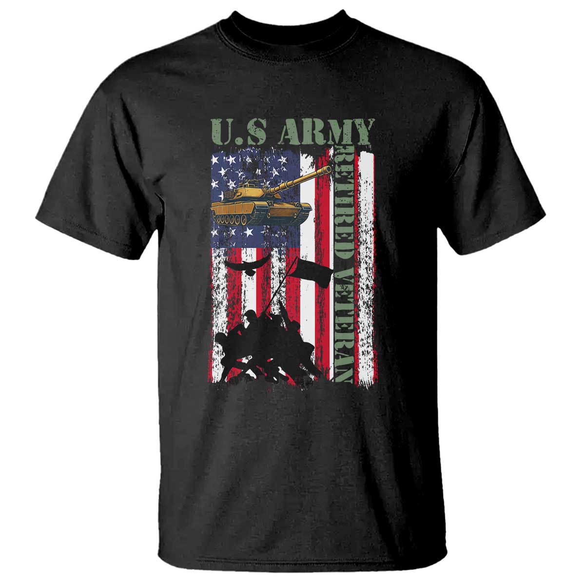 Retired Army T Shirt American Flag US Patriotic USA Pride TS12 Black Print Your Wear