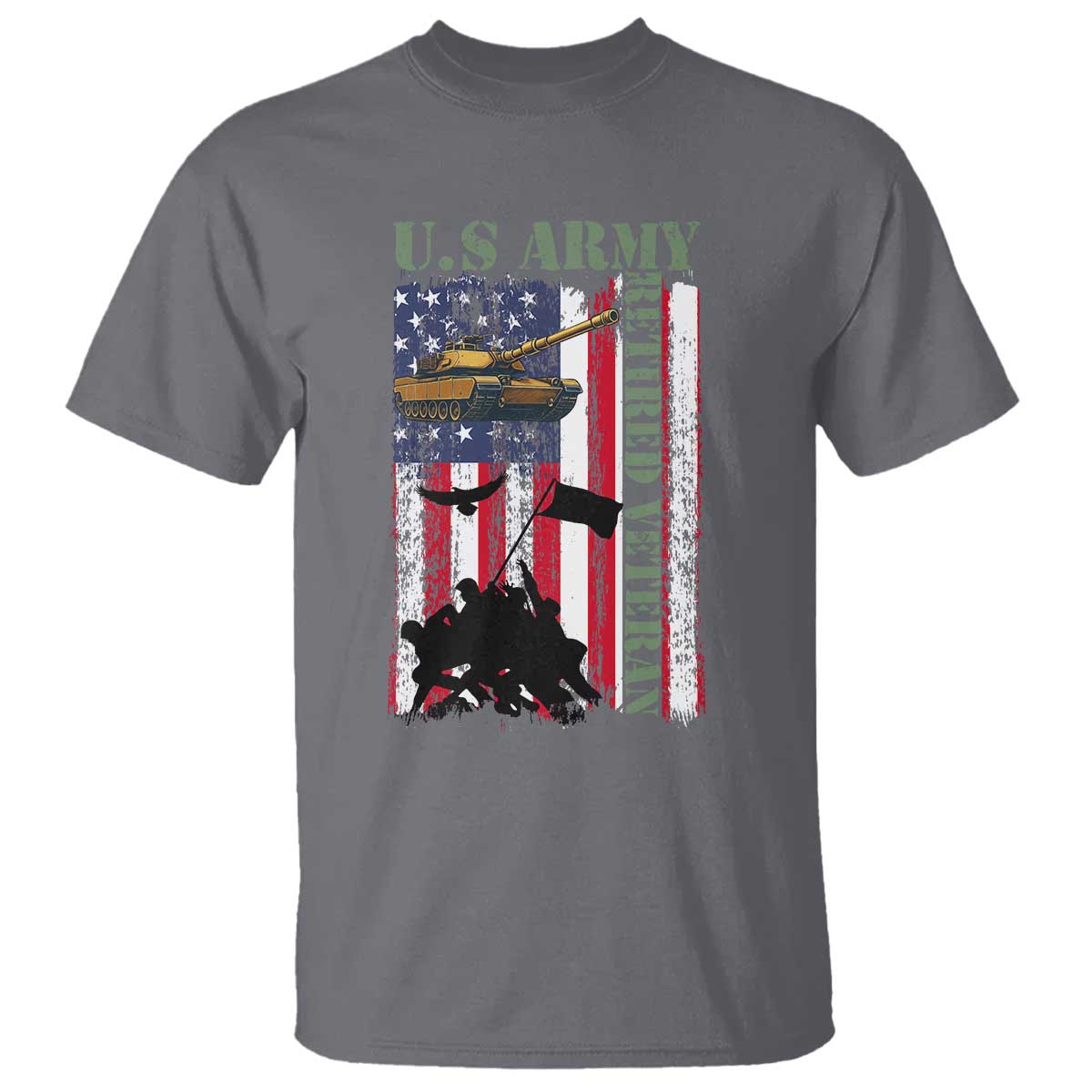 Retired Army T Shirt American Flag US Patriotic USA Pride TS12 Charcoal Print Your Wear