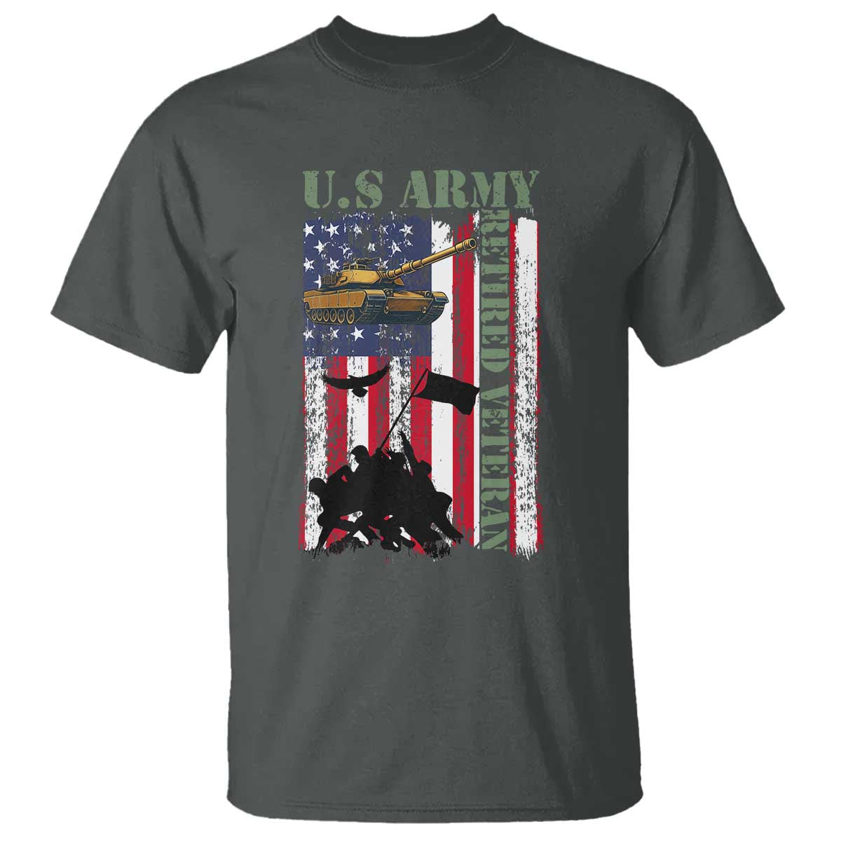 Retired Army T Shirt American Flag US Patriotic USA Pride TS12 Dark Heather Print Your Wear