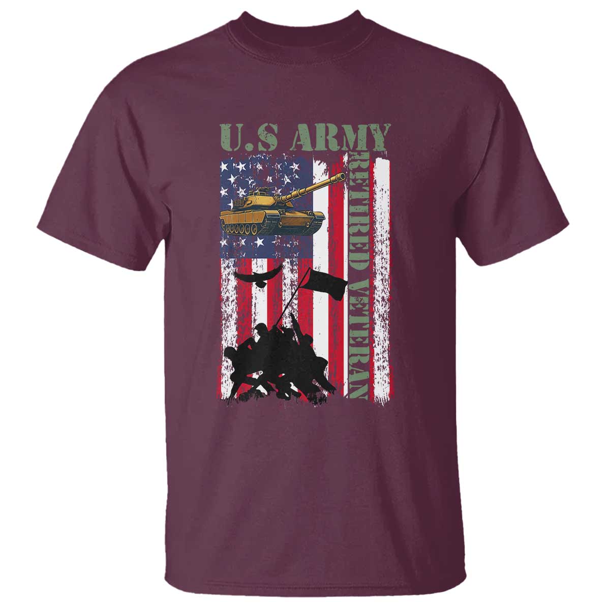 Retired Army T Shirt American Flag US Patriotic USA Pride TS12 Maroon Print Your Wear