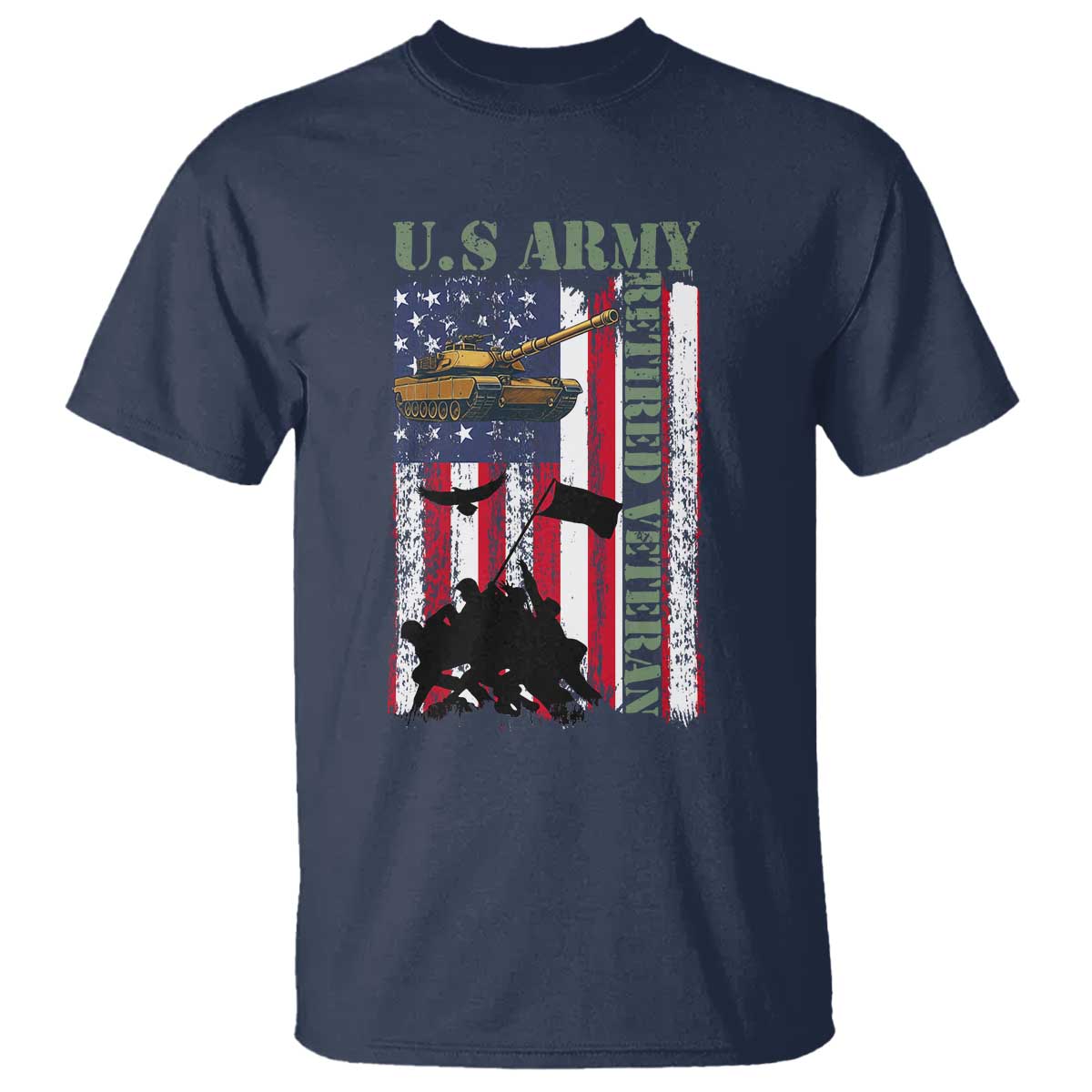 Retired Army T Shirt American Flag US Patriotic USA Pride TS12 Navy Print Your Wear