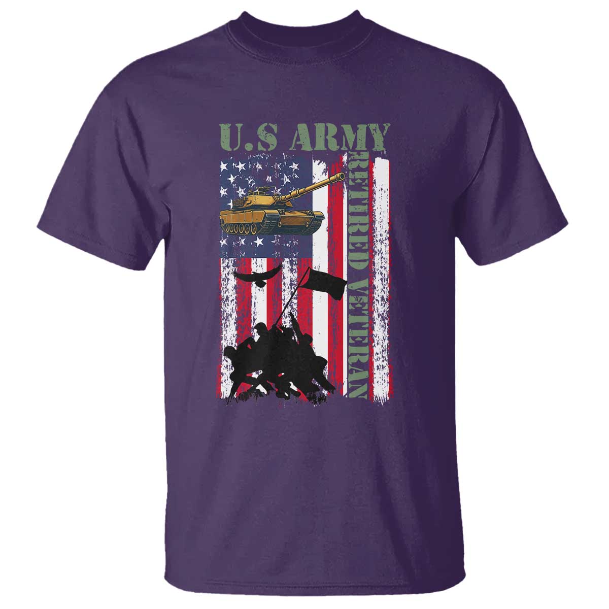 Retired Army T Shirt American Flag US Patriotic USA Pride TS12 Purple Print Your Wear