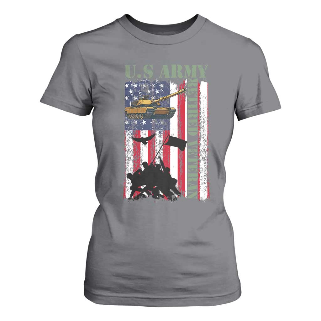 Retired Army T Shirt For Women American Flag US Patriotic USA Pride TS12 Charcoal Print Your Wear