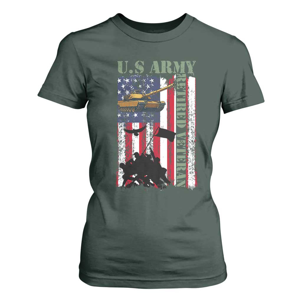 Retired Army T Shirt For Women American Flag US Patriotic USA Pride TS12 Dark Forest Green Print Your Wear