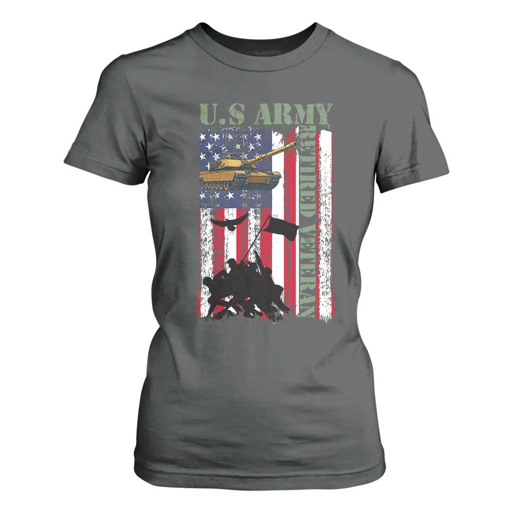 Retired Army T Shirt For Women American Flag US Patriotic USA Pride TS12 Dark Heather Print Your Wear