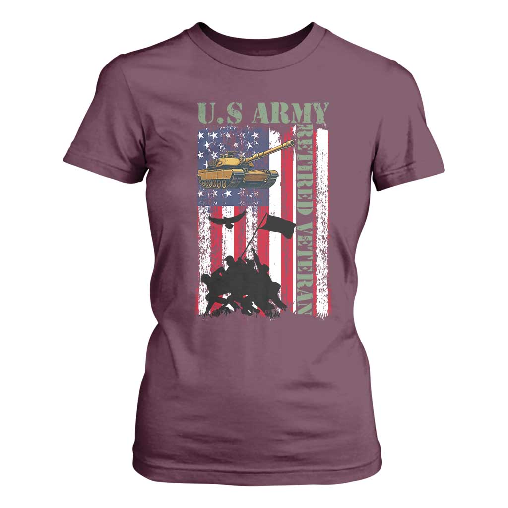 Retired Army T Shirt For Women American Flag US Patriotic USA Pride TS12 Maroon Print Your Wear