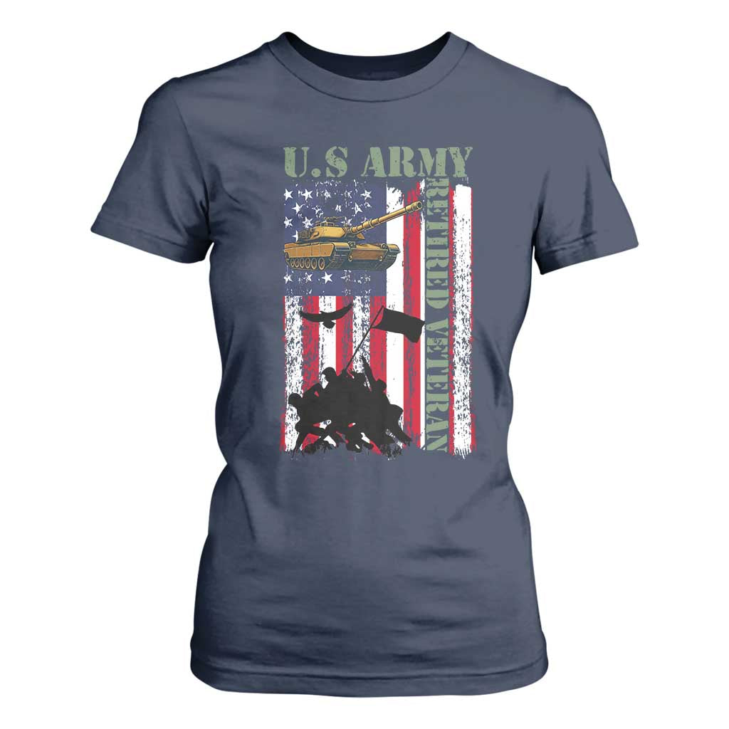 Retired Army T Shirt For Women American Flag US Patriotic USA Pride TS12 Navy Print Your Wear