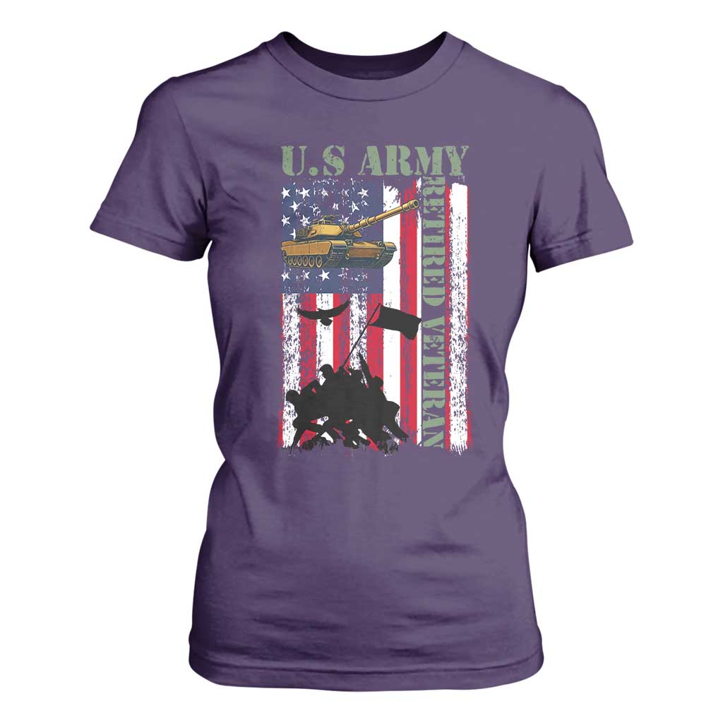 Retired Army T Shirt For Women American Flag US Patriotic USA Pride TS12 Purple Print Your Wear