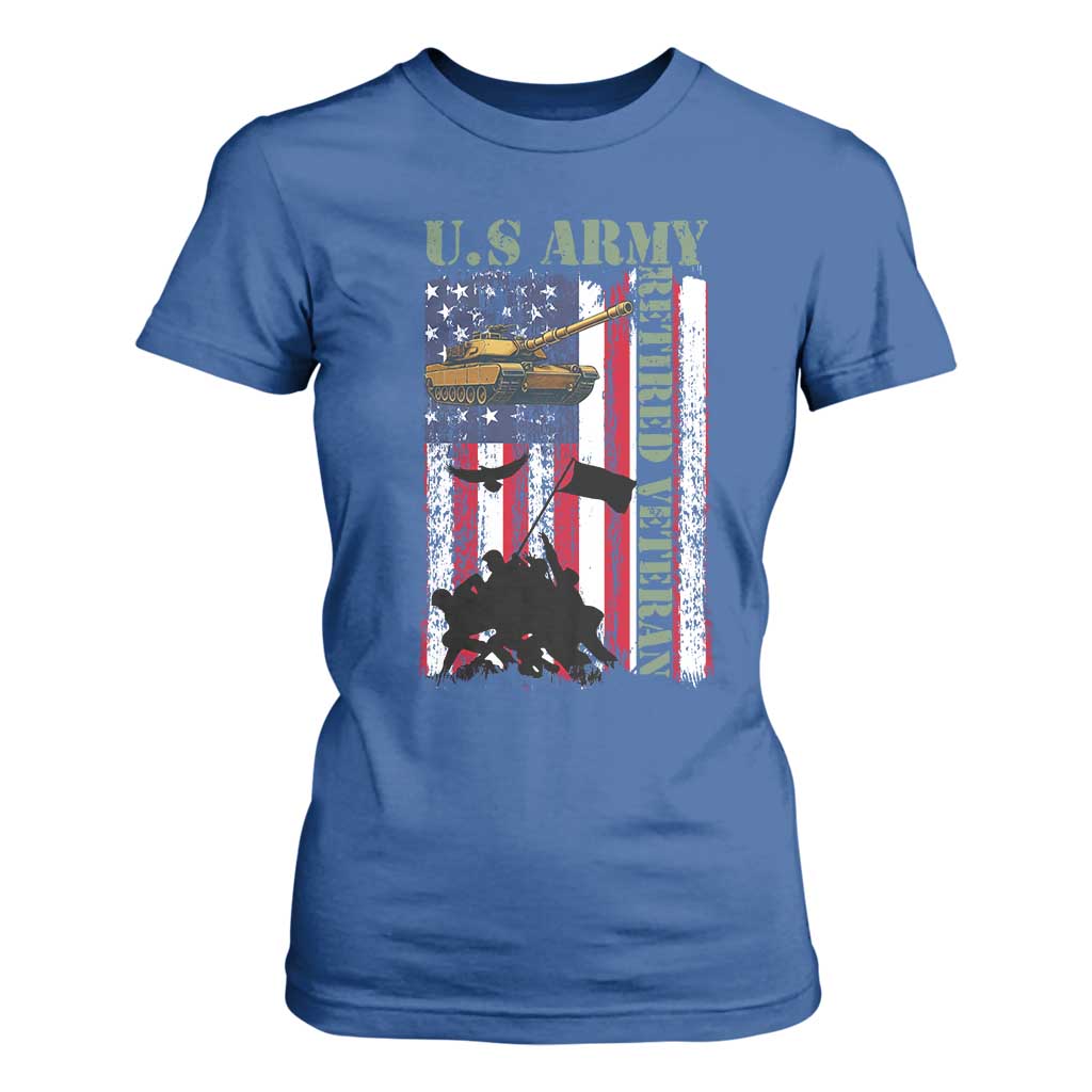 Retired Army T Shirt For Women American Flag US Patriotic USA Pride TS12 Royal Blue Print Your Wear