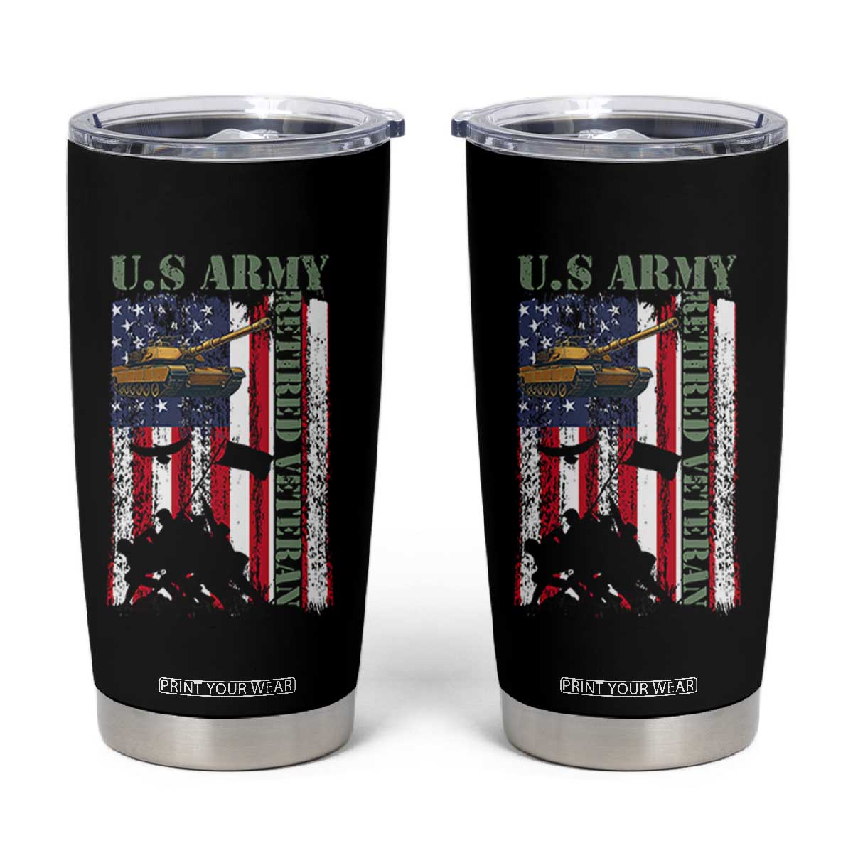 Retired Army Tumbler Cup American Flag US Patriotic USA Pride TS12 Black Print Your Wear