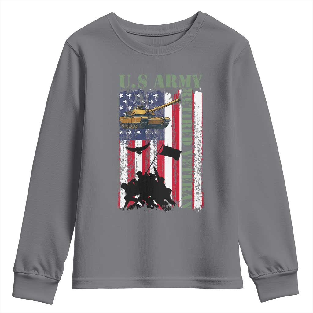 Retired Army Youth Sweatshirt American Flag US Patriotic USA Pride TS12 Charcoal Print Your Wear
