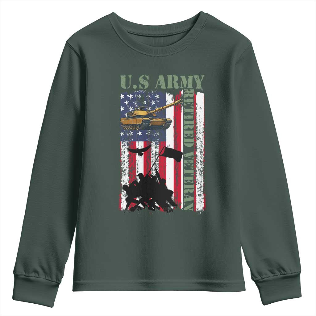 Retired Army Youth Sweatshirt American Flag US Patriotic USA Pride TS12 Dark Forest Green Print Your Wear