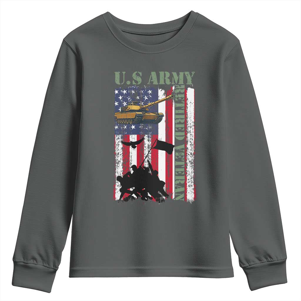 Retired Army Youth Sweatshirt American Flag US Patriotic USA Pride TS12 Dark Heather Print Your Wear