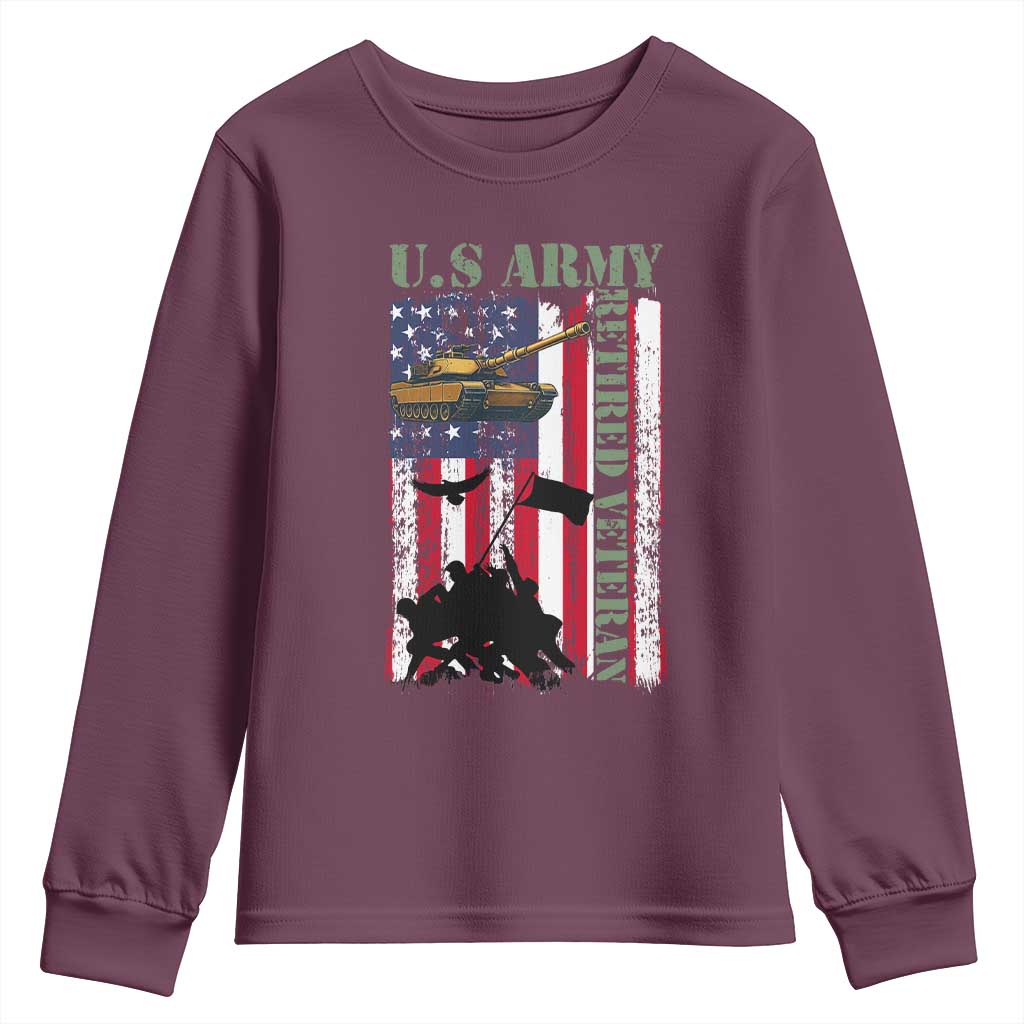 Retired Army Youth Sweatshirt American Flag US Patriotic USA Pride TS12 Maroon Print Your Wear