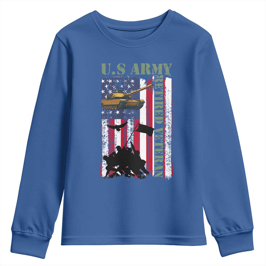Retired Army Youth Sweatshirt American Flag US Patriotic USA Pride TS12 Royal Blue Print Your Wear