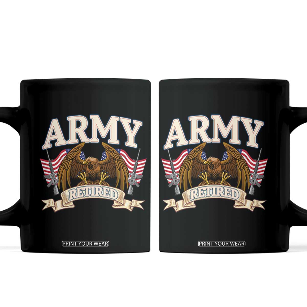 Retirement Army Veteran Coffee Mug American Flag USA Patriotic TS12 Black Print Your Wear