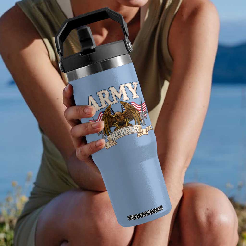 Retirement Army Veteran Flip Straw Tumbler American Flag USA Patriotic TS12 One Size: 30 oz Light Blue Print Your Wear