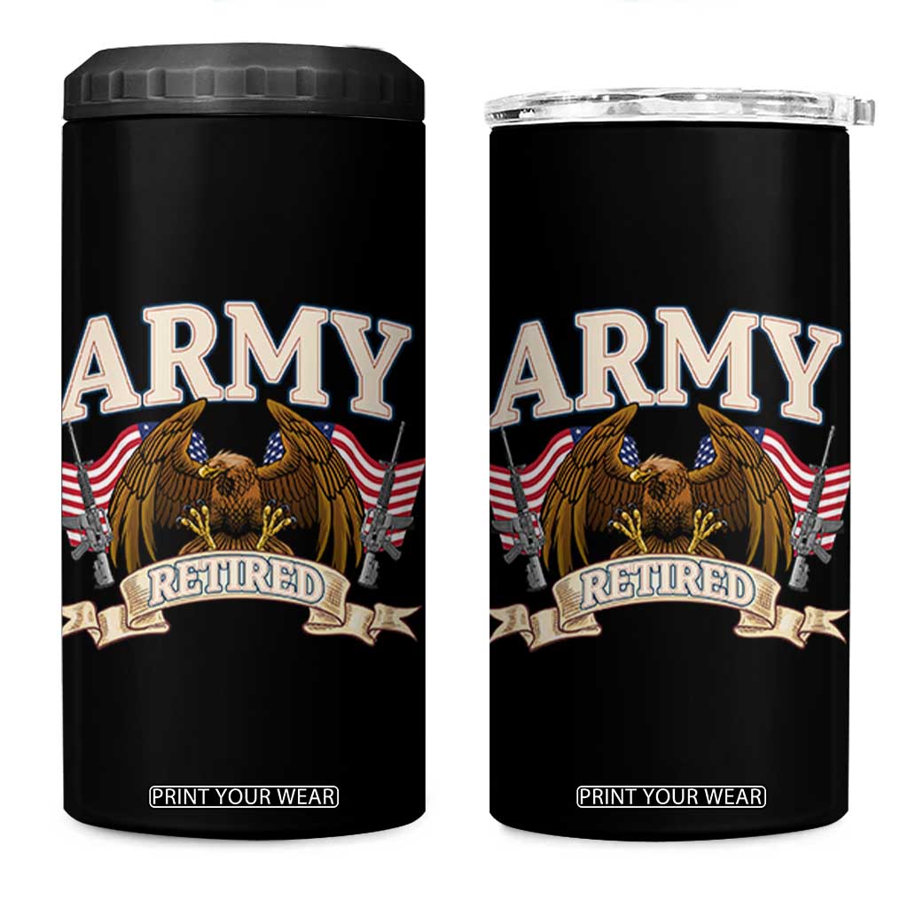 Retirement Army Veteran 4 in 1 Can Cooler Tumbler American Flag USA Patriotic TS12 One Size: 16 oz Black Print Your Wear