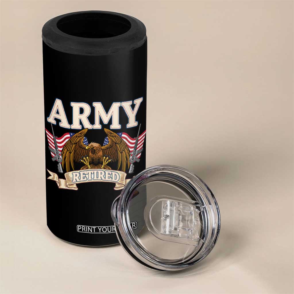 Retirement Army Veteran 4 in 1 Can Cooler Tumbler American Flag USA Patriotic TS12 Print Your Wear