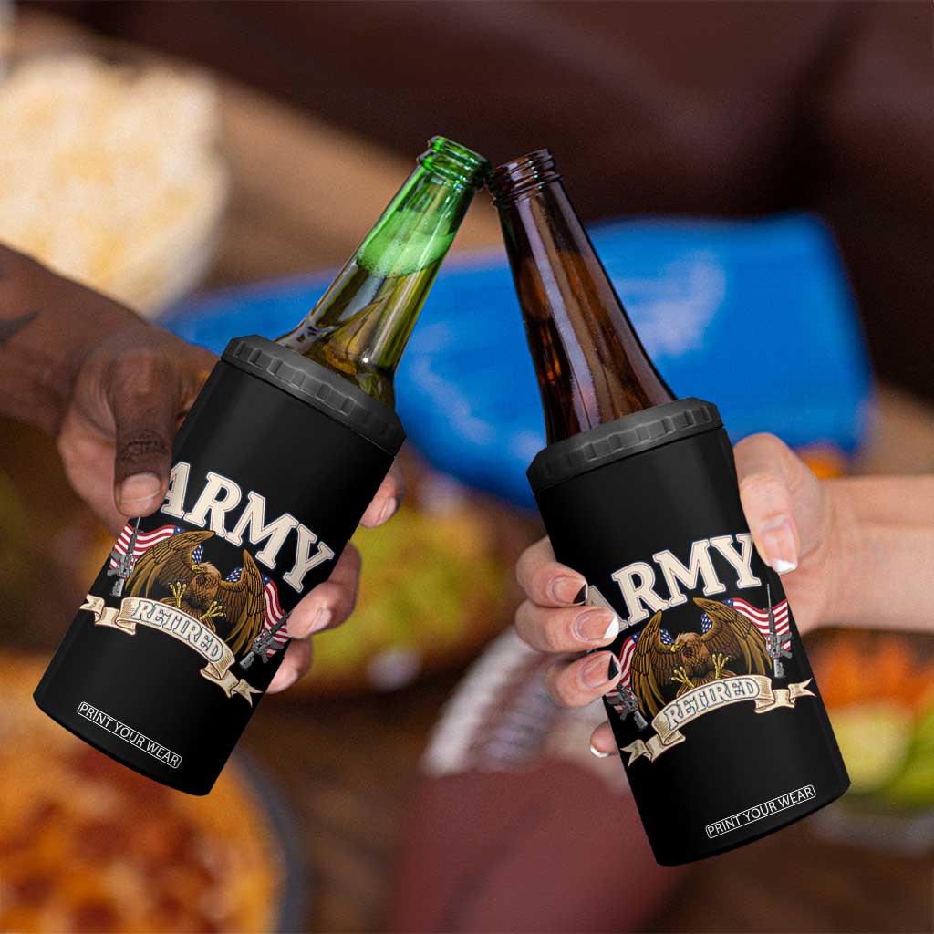 Retirement Army Veteran 4 in 1 Can Cooler Tumbler American Flag USA Patriotic TS12 Print Your Wear