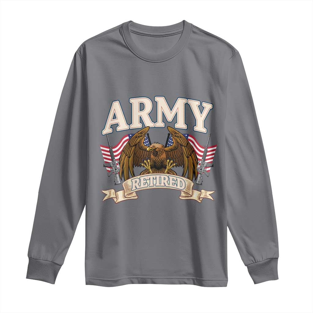 Retirement Army Veteran Long Sleeve Shirt American Flag USA Patriotic TS12 Charcoal Print Your Wear