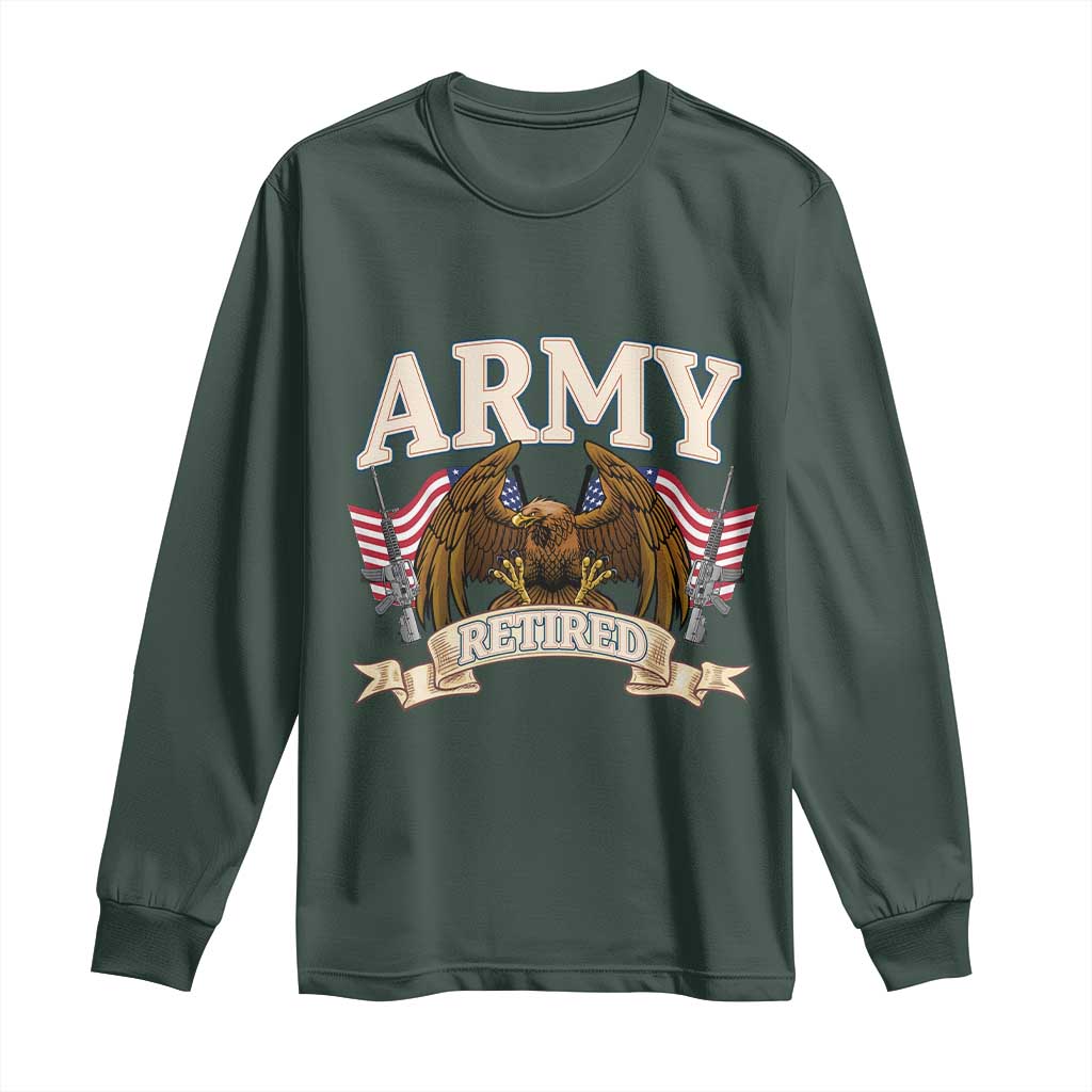 Retirement Army Veteran Long Sleeve Shirt American Flag USA Patriotic TS12 Dark Forest Green Print Your Wear