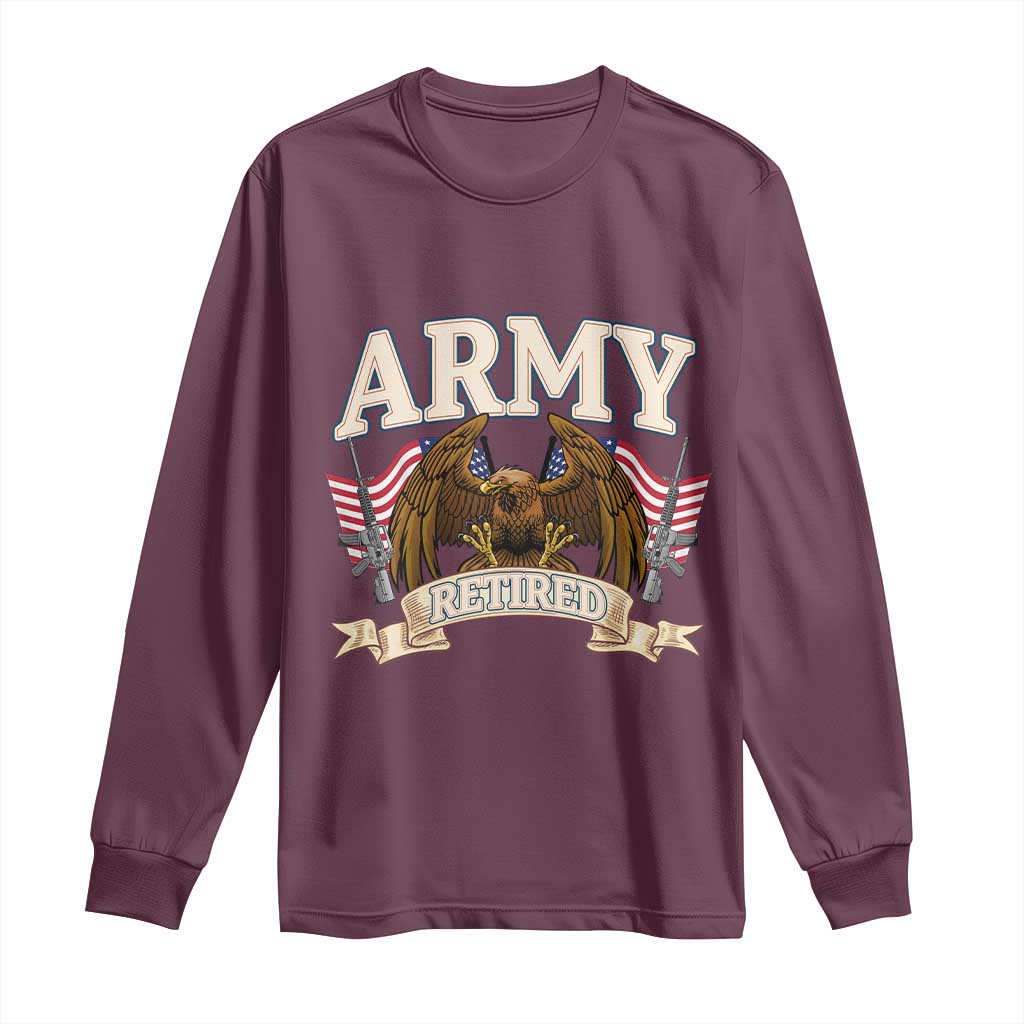 Retirement Army Veteran Long Sleeve Shirt American Flag USA Patriotic TS12 Maroon Print Your Wear
