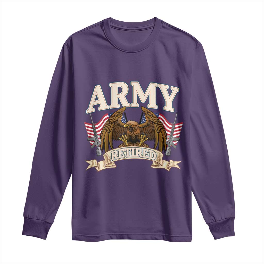Retirement Army Veteran Long Sleeve Shirt American Flag USA Patriotic TS12 Purple Print Your Wear