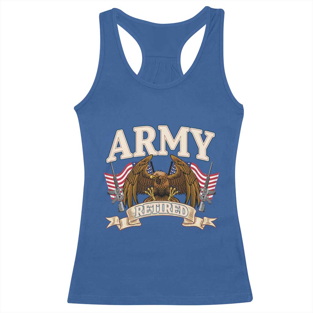 Retirement Army Veteran Racerback Tank Top American Flag USA Patriotic TS12 Royal Blue Print Your Wear